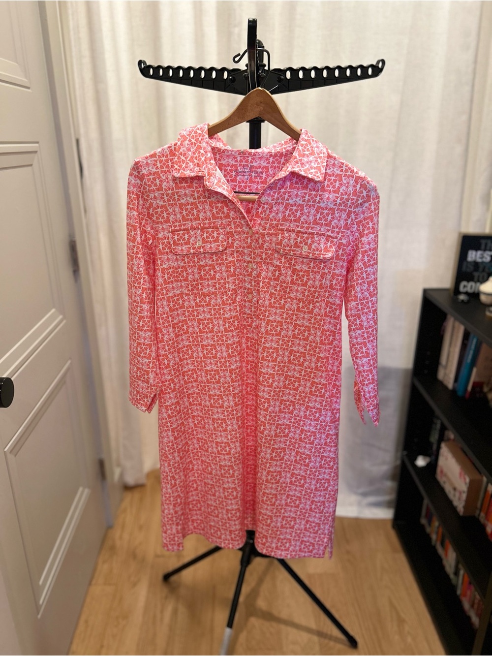 Vineyard Vines Pink Printed Midi Shirt Dress